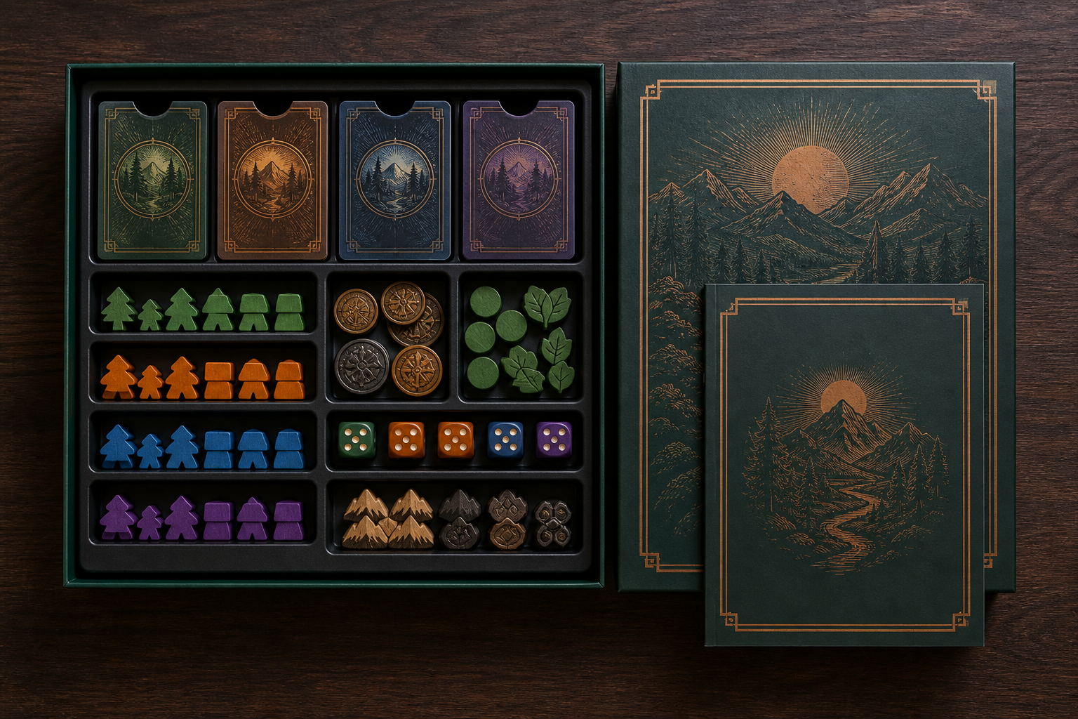 Composants de jeux de plateau disposés sur une table