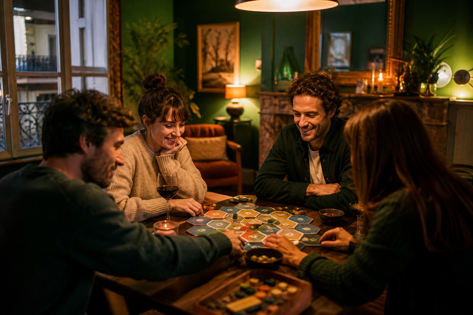 Soirée jeux de société entre amis autour d'une table